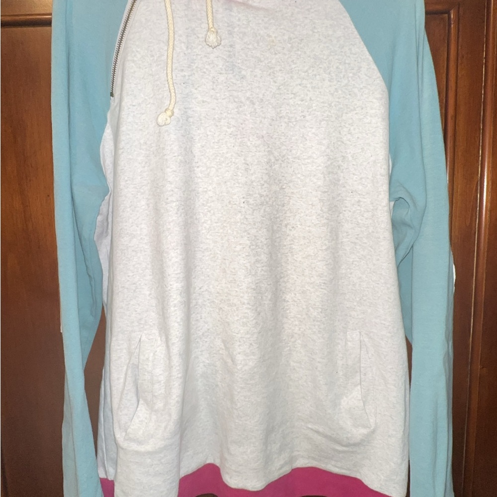 Trendy Colorblock Hoodie - Teal, Gray, Pink NWOT